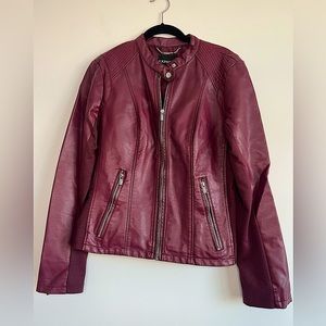 Express Faux Leather Moto Burgundy Red Jacket Size Large